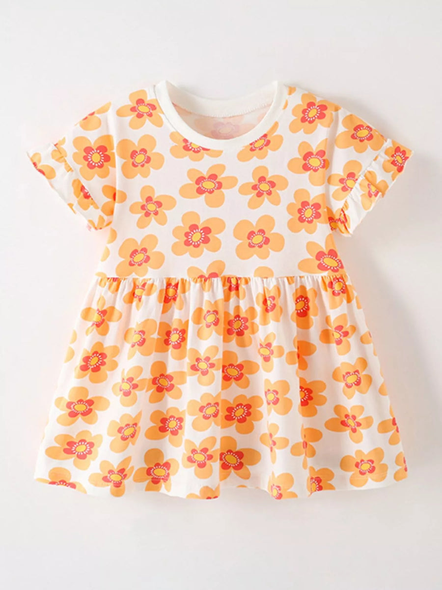 Children’s Floral Ruffle-Sleeve Cotton Dress