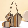 Women's PU Leather Tote Bag - High Capacity Shoulder Handbag with Color Block Design