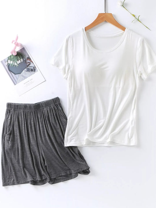 Another view: Plus Size Padded Round-Neck Modal T-Shirt and Shorts Set