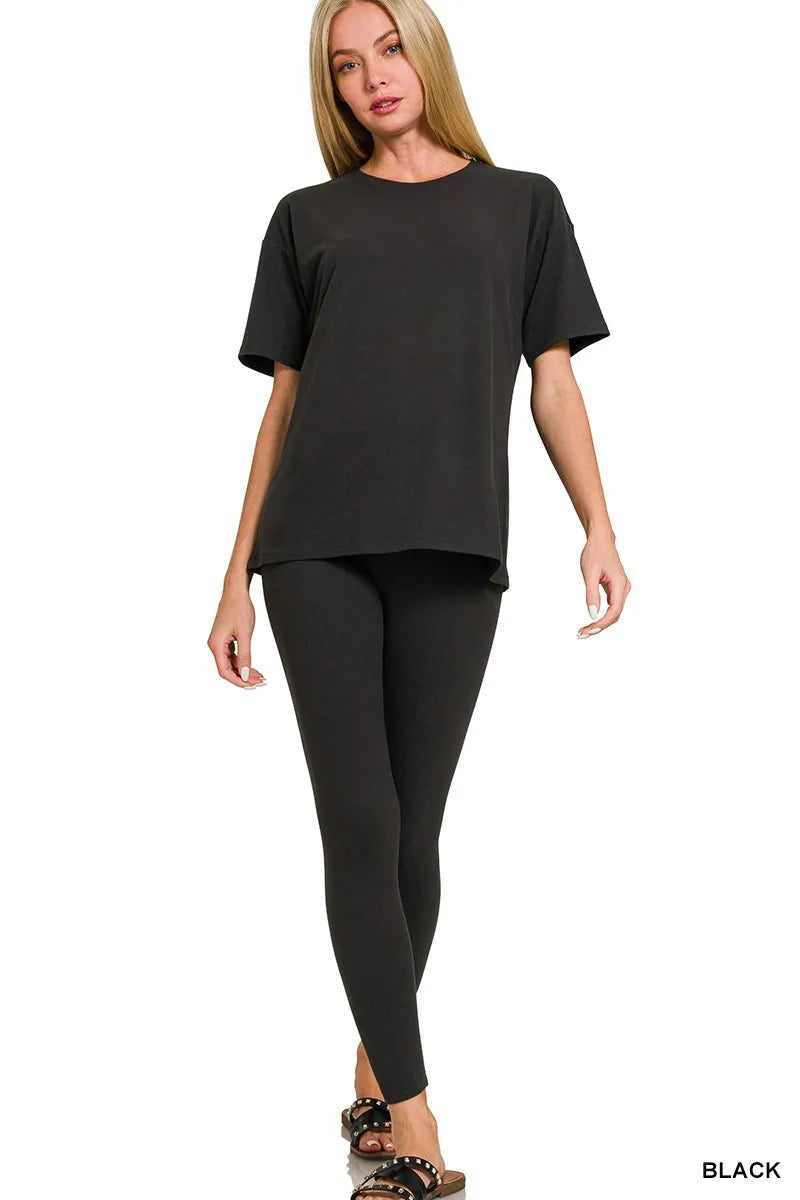 Brushed Dty Microfiber Short-Sleeve Top and Pants Loungewear Set Plus