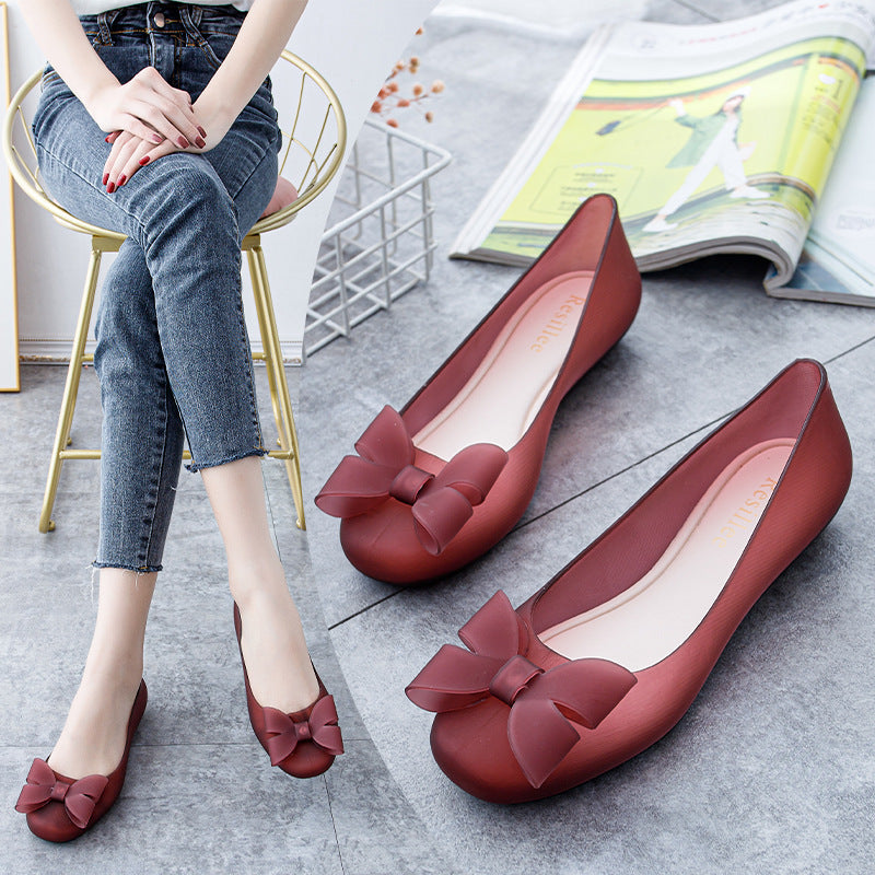 Women's Slip-On Flats with Bow Detail - Comfortable Round Toe Casual Shoes