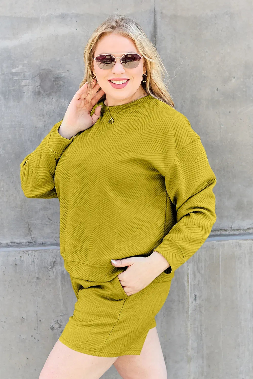 Double Take Textured Top & Drawstring Shorts Set — photo 26