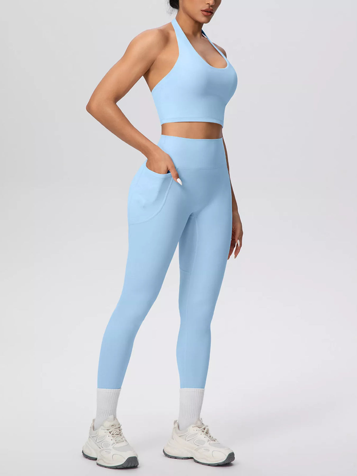 Halter Crop Top & High-Waisted Leggings Set