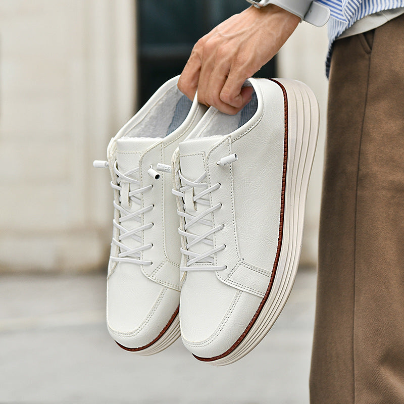 Men's Thermal Fleece-Lined Casual Lace-Up Shoes - Chunky Sole Winter Sneakers