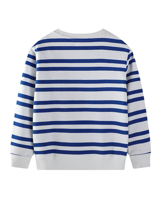 Another view: Kids' Striped Animal-Adventure Embroidered Sweatshirt – White
