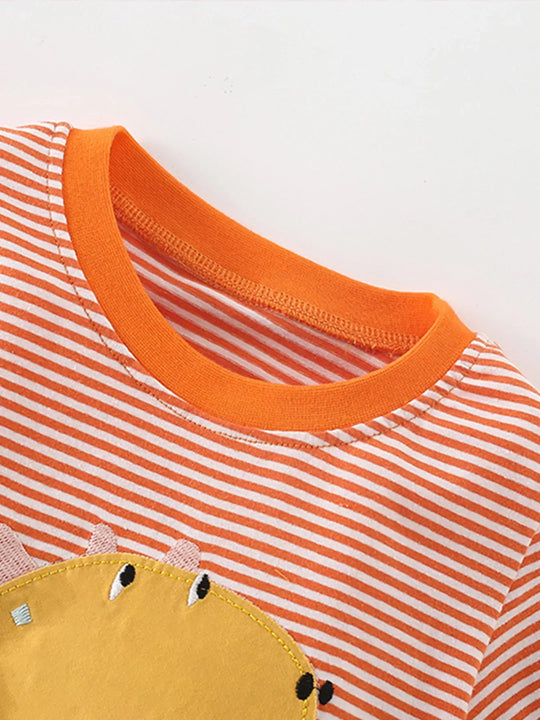 Another view: Kids’ Dinosaur-Appliqué Striped T-Shirt — Orange