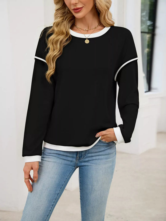 Another view: Contrast-Trim Long-Sleeve Sweatshirt