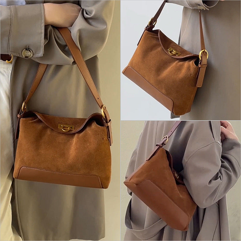 Sophisticated Suede Women's Tote Bag - Genuine Leather Handbag with Multiple Compartments