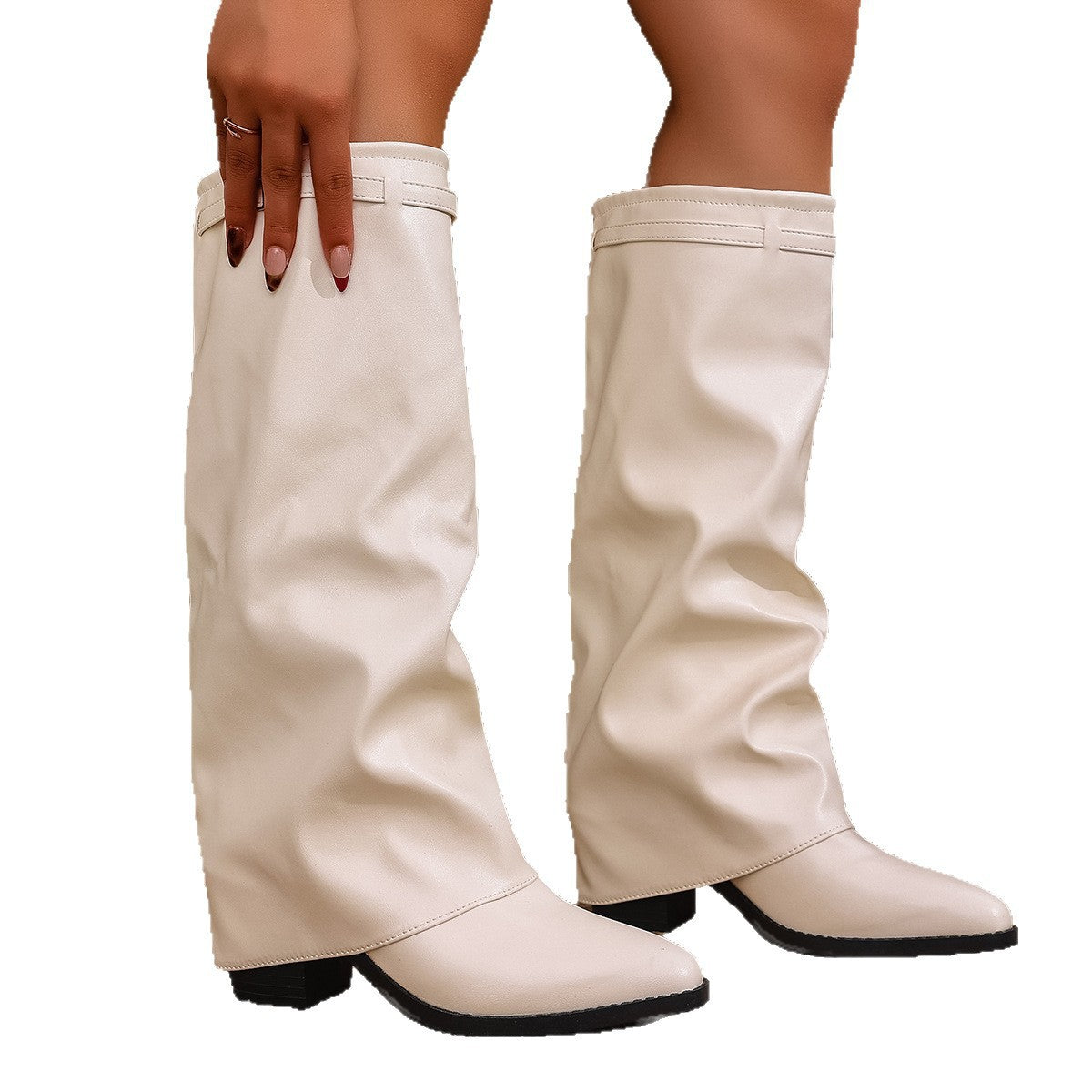Women's Chunky Heel Over-the-Knee Boots - British Style High Shaft Boots with Metal Accents
