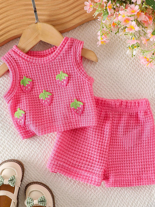 Pink children's strawberry tank and shorts set