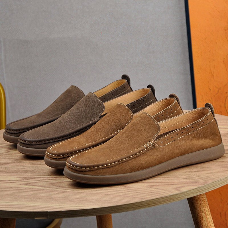 Men's Casual Breathable Genuine Leather Slip-On Shoes – Round Toe Dress Loafers