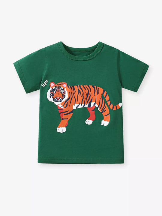 Another view: Kids' Tiger Graphic Cotton T-Shirt – Dark Green