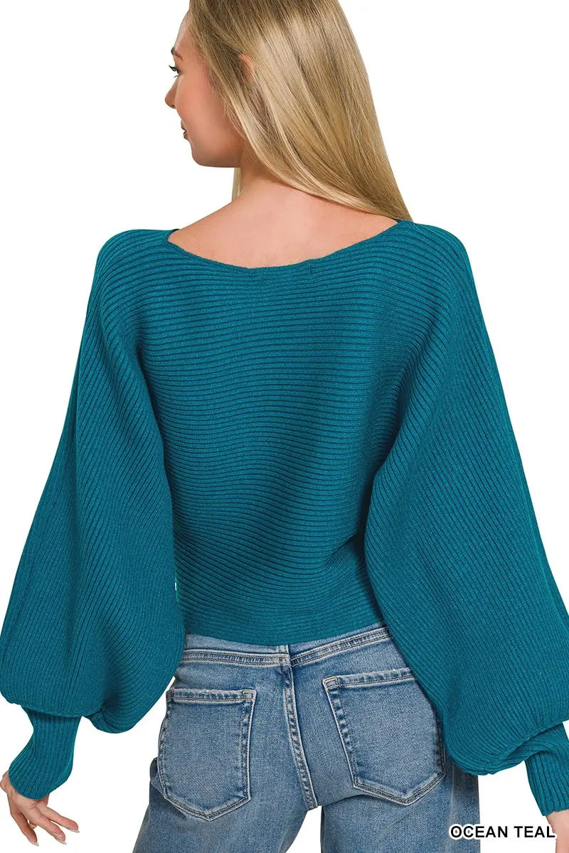 Zenana Boat-Neck Balloon-Sleeve Sweater — photo 3