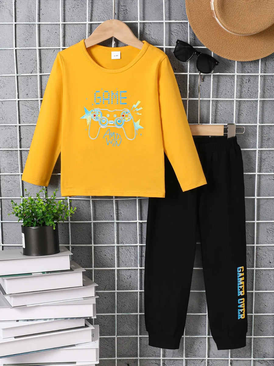 Graphic Cotton-Blend Top & Pants Set — Gold