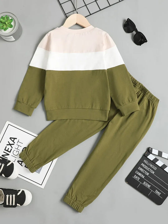 Another view: Baby Color-Block Pocketed Top & Pants Set — Moss