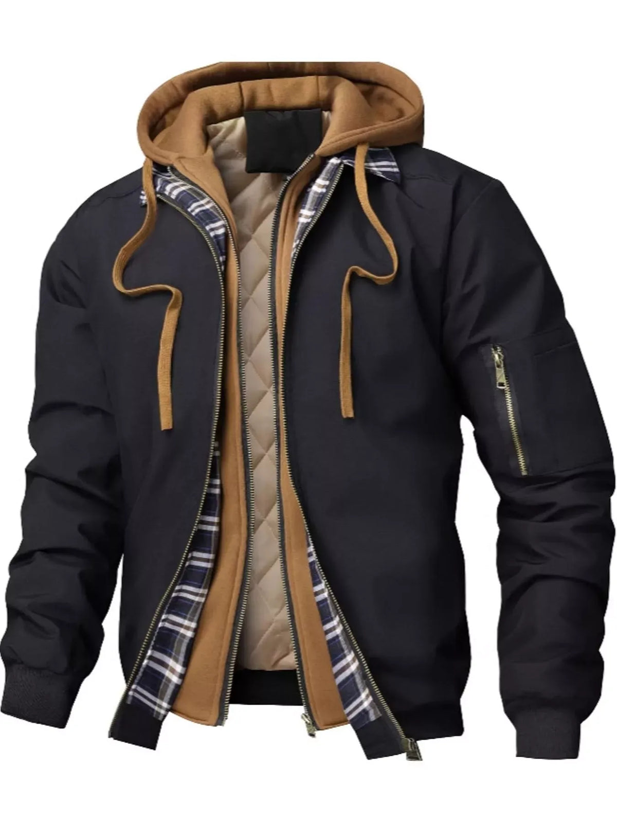 Men's Full Size Casual Quilted Lined Hooded Bomber Jacket Plus Size — photo 1