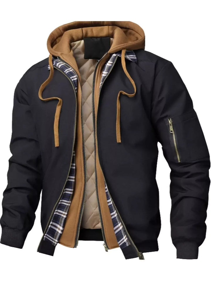 Men's Full Size Casual Quilted Lined Hooded Bomber Jacket Plus Size