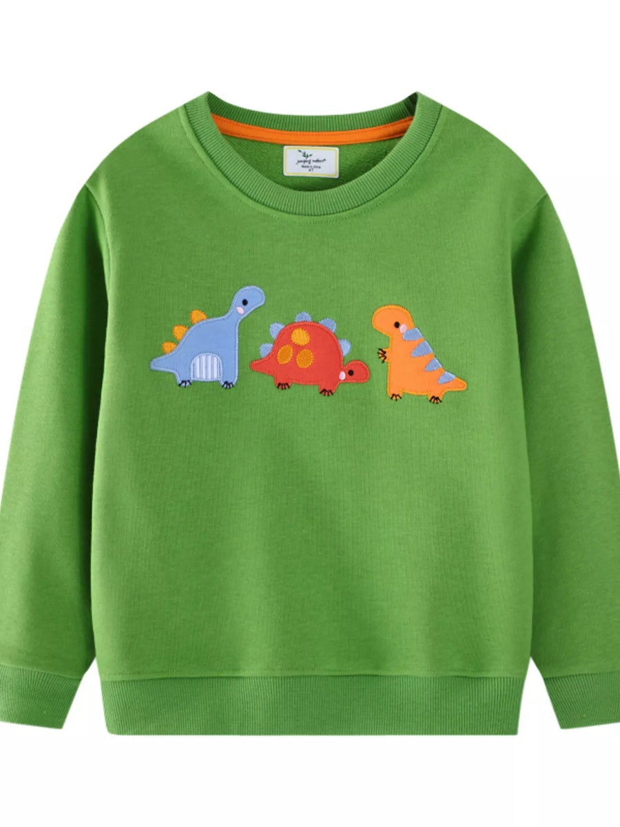 Kids’ Embroidered Dinosaur Sweatshirt — Green