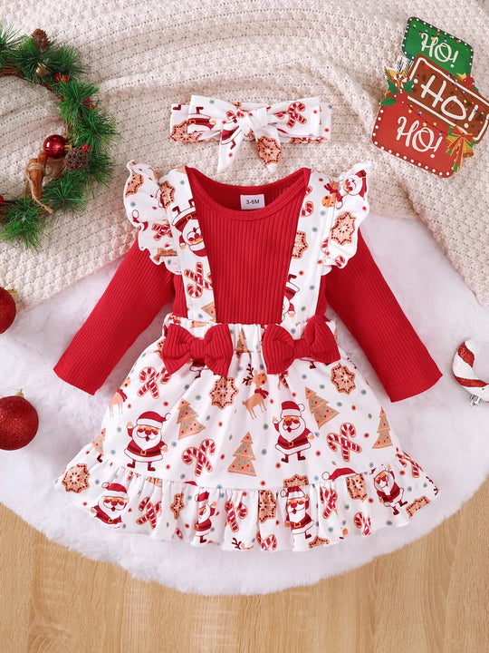 Another view: Baby Christmas Bodysuit & Santa Suspender Skirt Set