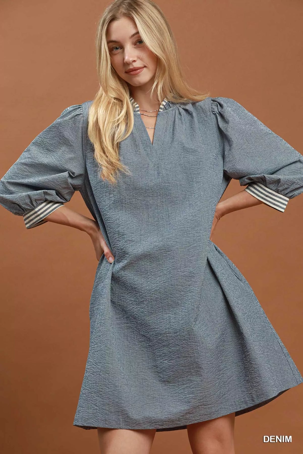 Umgee Textured Tie-Waist Mini Dress