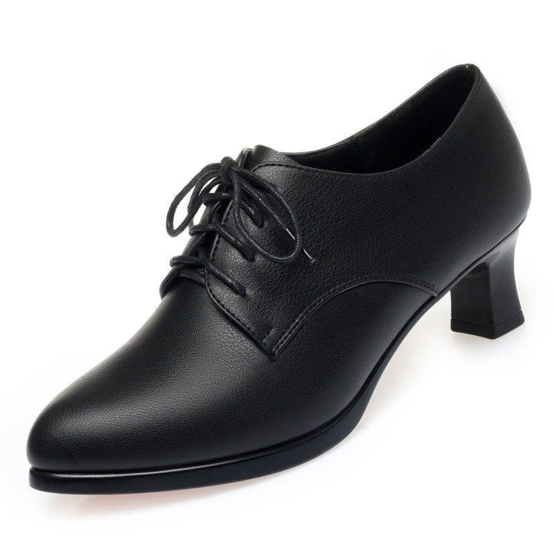 Women's Lace-Up Chunky Heel Shoes - Comfortable Non-Slip Round Toe Dress Heels