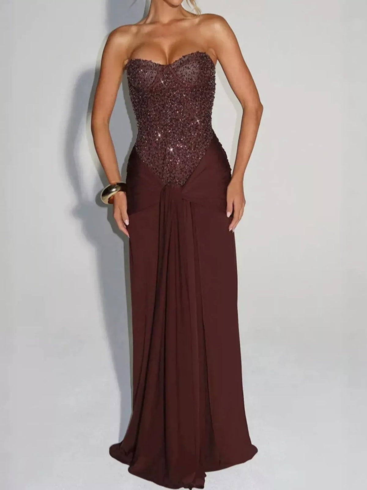 Women's Strapless Sequin Corset Maxi Dress — photo 36