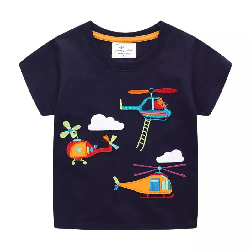 Kids' Helicopter Cotton T-Shirt – Black
