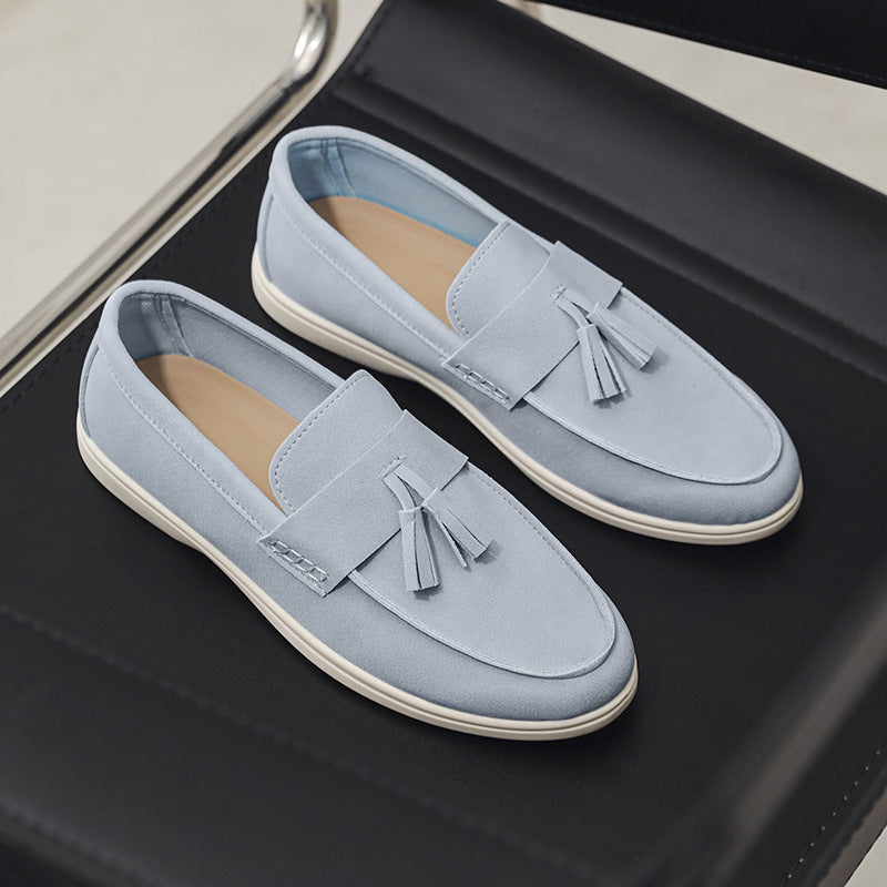 Men's Suede Slip-On Loafers with Tassel Detail - Business Casual Pointed Toe Shoes