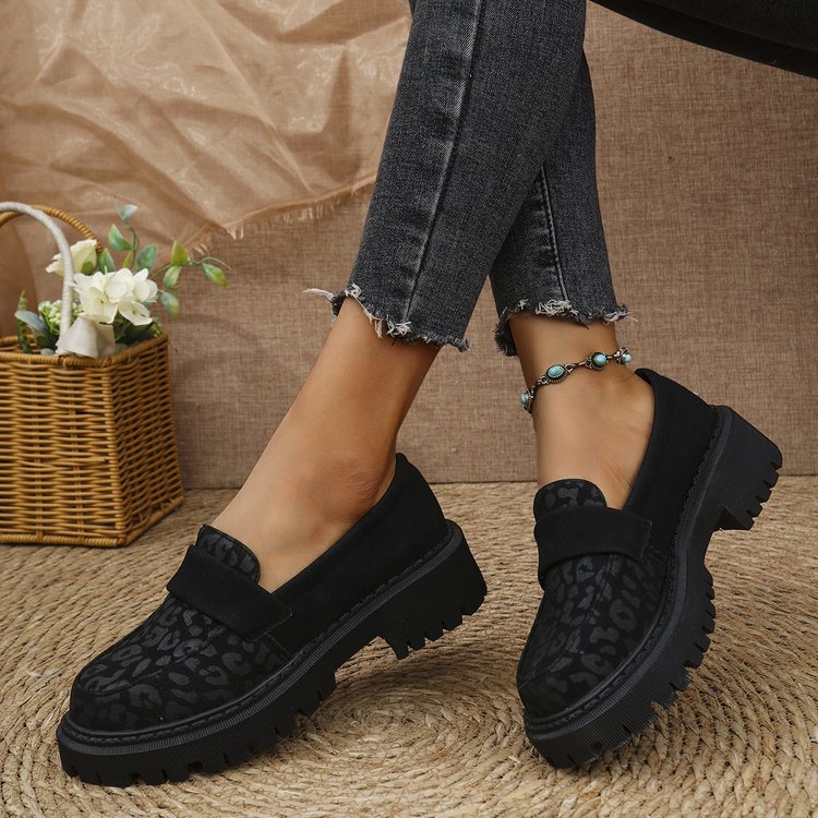 Women's Platform Loafers – British-Inspired PU Leather Slip-On Shoes with Chunky Sole