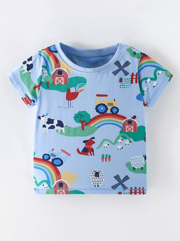 Printed Cotton-Blend Crewneck T-Shirt — Dusty Blue
