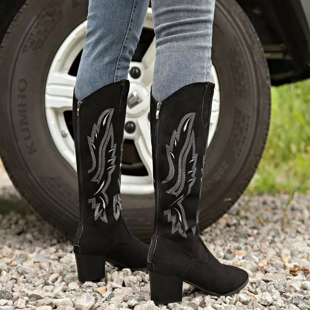 Women's Point Toe Block Heel Boots – Suede Mid Heel Ankle Boots
