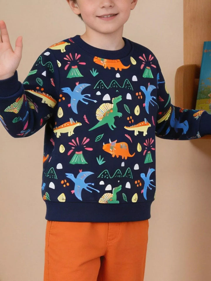 Kids' Dinosaur Print Cotton Crewneck Sweatshirt
