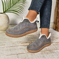 Women's V-Cut Plush Ankle Boots | Winter Warm Flat Snow Boots | Suede Faux Fur Lined