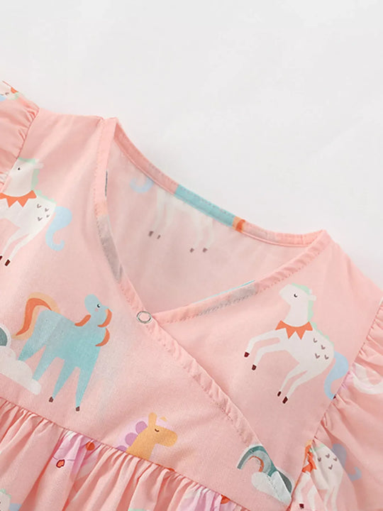 Another view: Unicorn Flutter-Sleeve Dress — Watermelon Pink