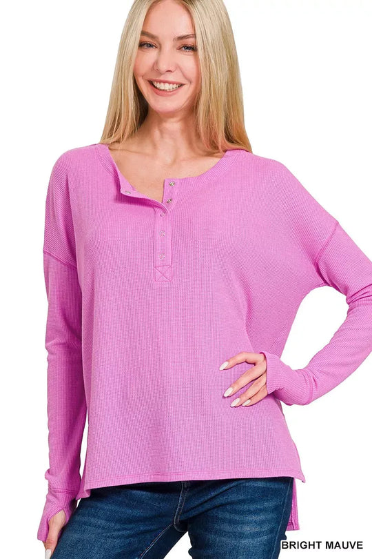 Another view: Waffle Thumb Hole Cuffs Henley Tee