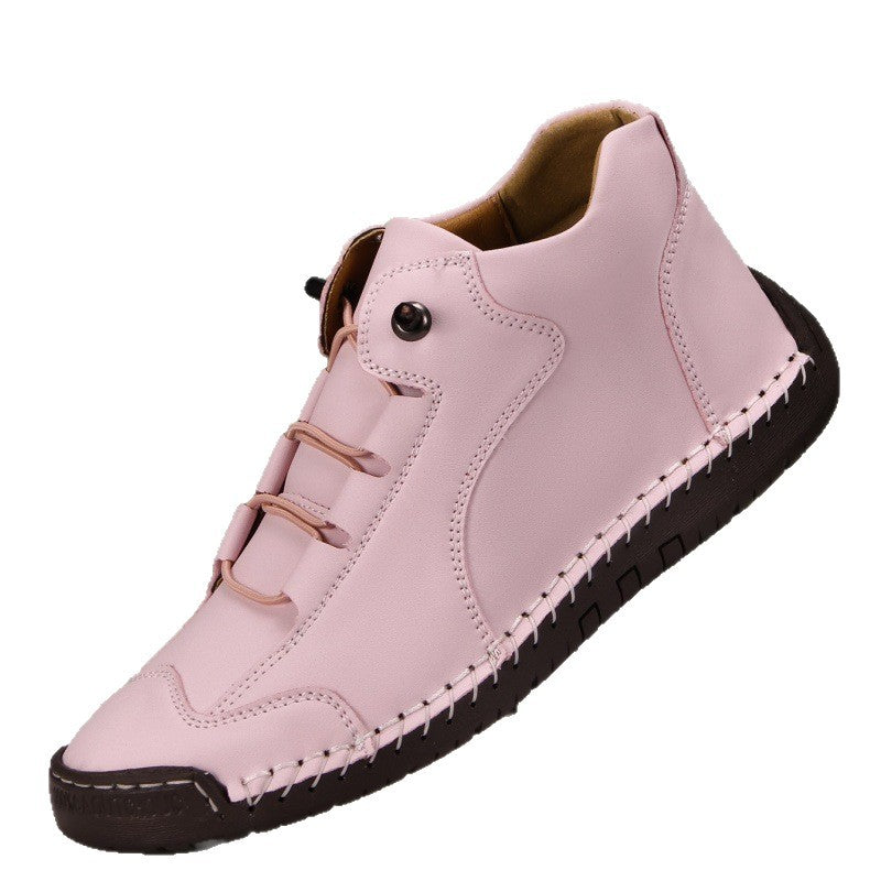 Women's Lace-Up Casual Flat Shoes | PU Leather Round Toe Stitched Sole Sneakers