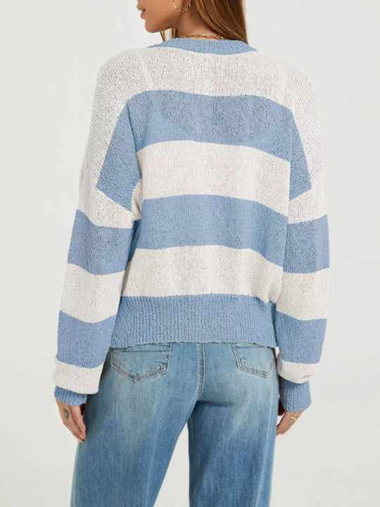 Another view: Casual Striped Button-Down Knit Cardigan
