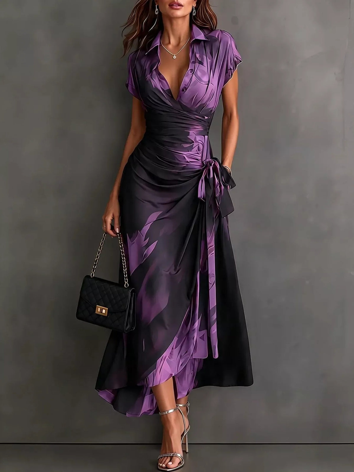 Women's High-Low Surplice Dress with Tie Waist — photo 20