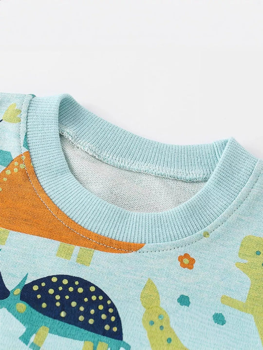 Another view: Kids’ Dinosaur-Print Sweatshirt — Turquoise