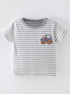 Heather-gray striped kids' tee with a tractor applique.
