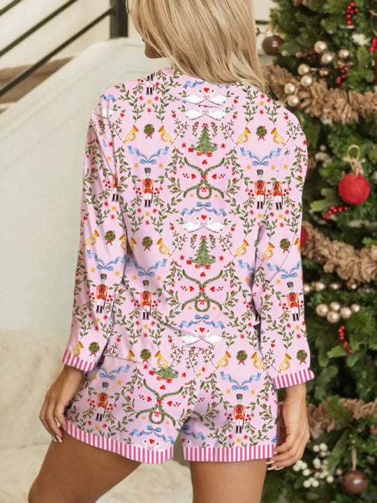 Another view: Christmas Holiday Print Nutcracker Long-Sleeve Shorts 2pcs Pajama Set