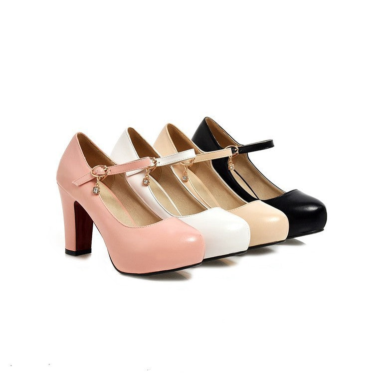 Platform High Heels Slip-On Pumps. Women's Chunky Heel Round Toe Dress Shoes PU Leather Non-Slip