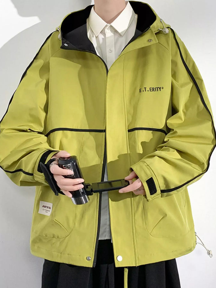 Men's Plus Size Contrast Trim Zip-Up Jacket