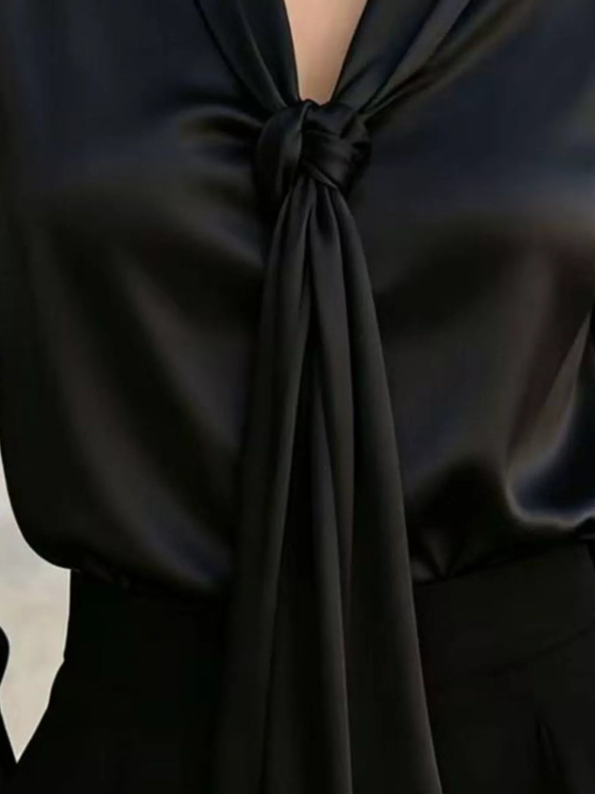 Front-Tie Satin Blouse