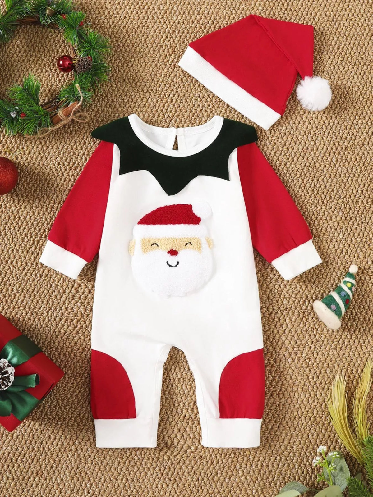 Adventure Club 2-Piece Christmas-Themed Set with One-Piece and Santa Claus Hat