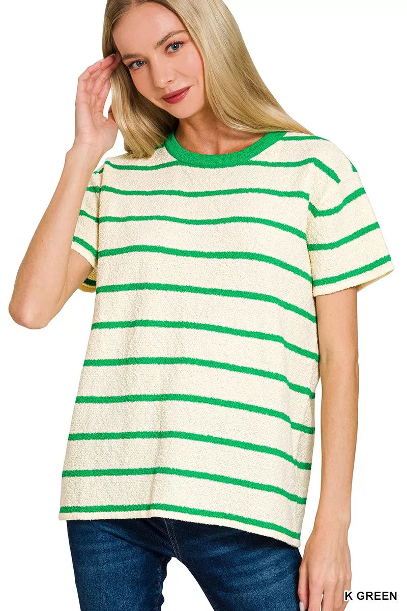 Textured Striped Crew Neck T-Shirt