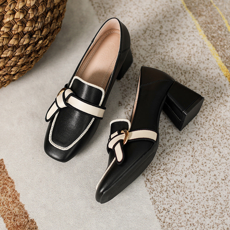 Women's Bow Slip-On Loafers | Soft PU Leather Square Toe Flats