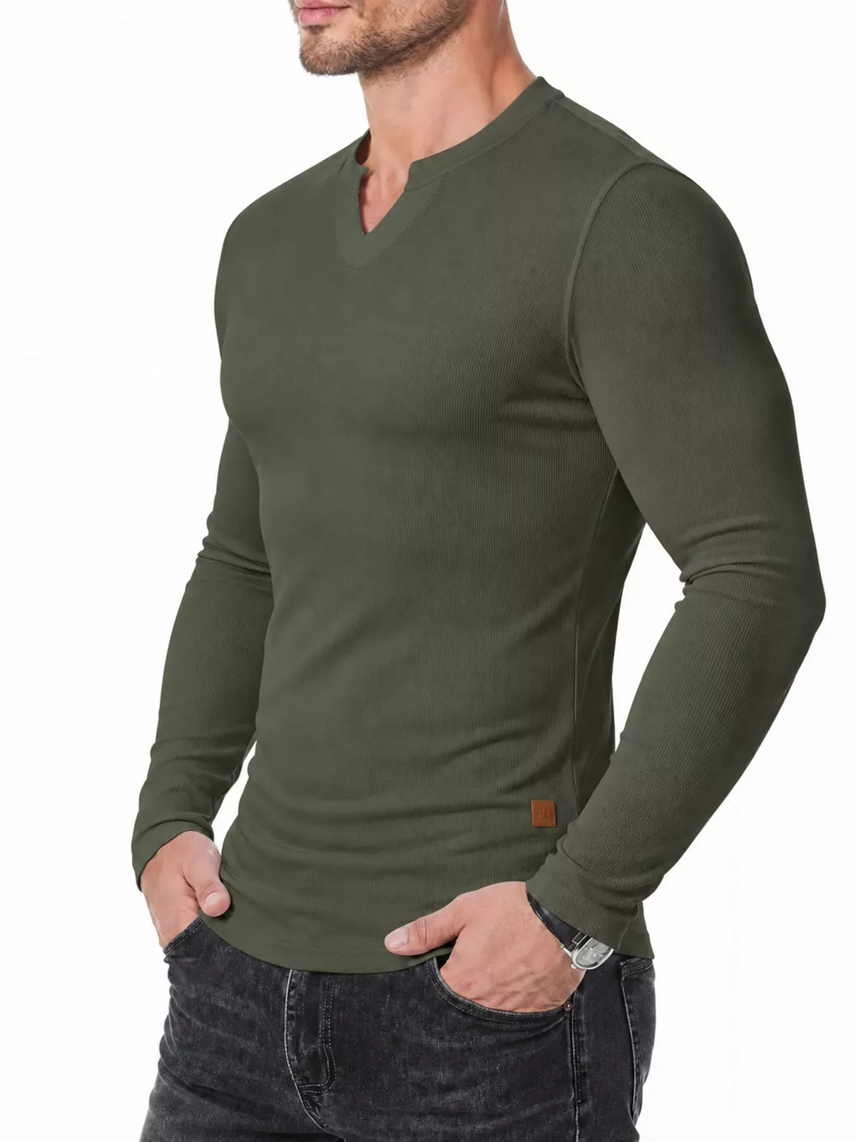 Men's Ribbed Slim-Fit Long-Sleeve Henley — photo 41