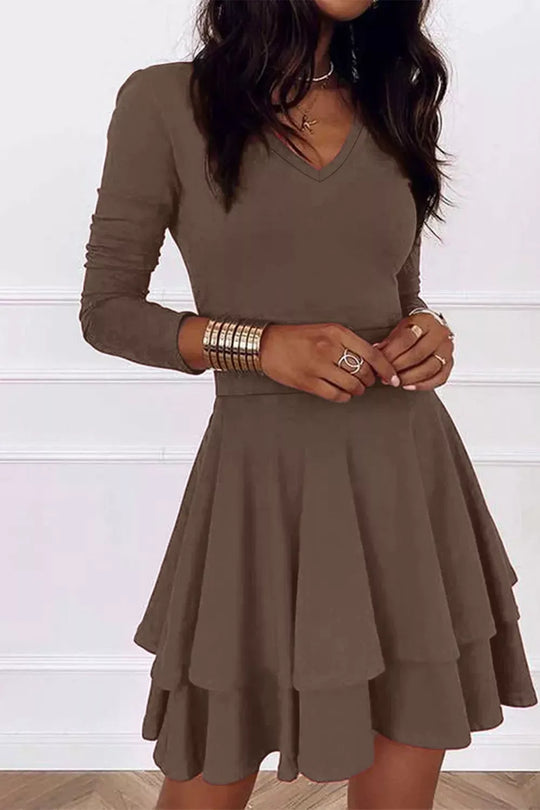 Another view: Layered Long-Sleeve V-Neck Mini Dress