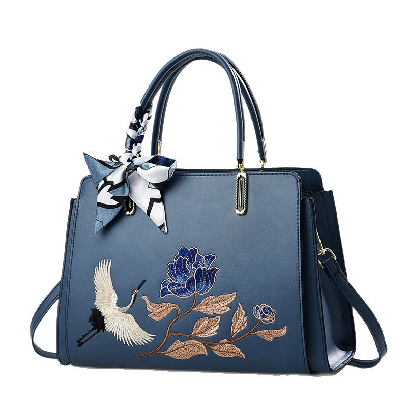 Chinese Embroidered Crane Crossbody Tote Bag for Women - Fashion Handbag with Multiple Compartments